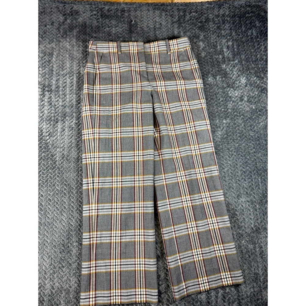 J Crew Cropped Pants Womens 4 Gray Plaid Stretch Slash Pockets Casual Work